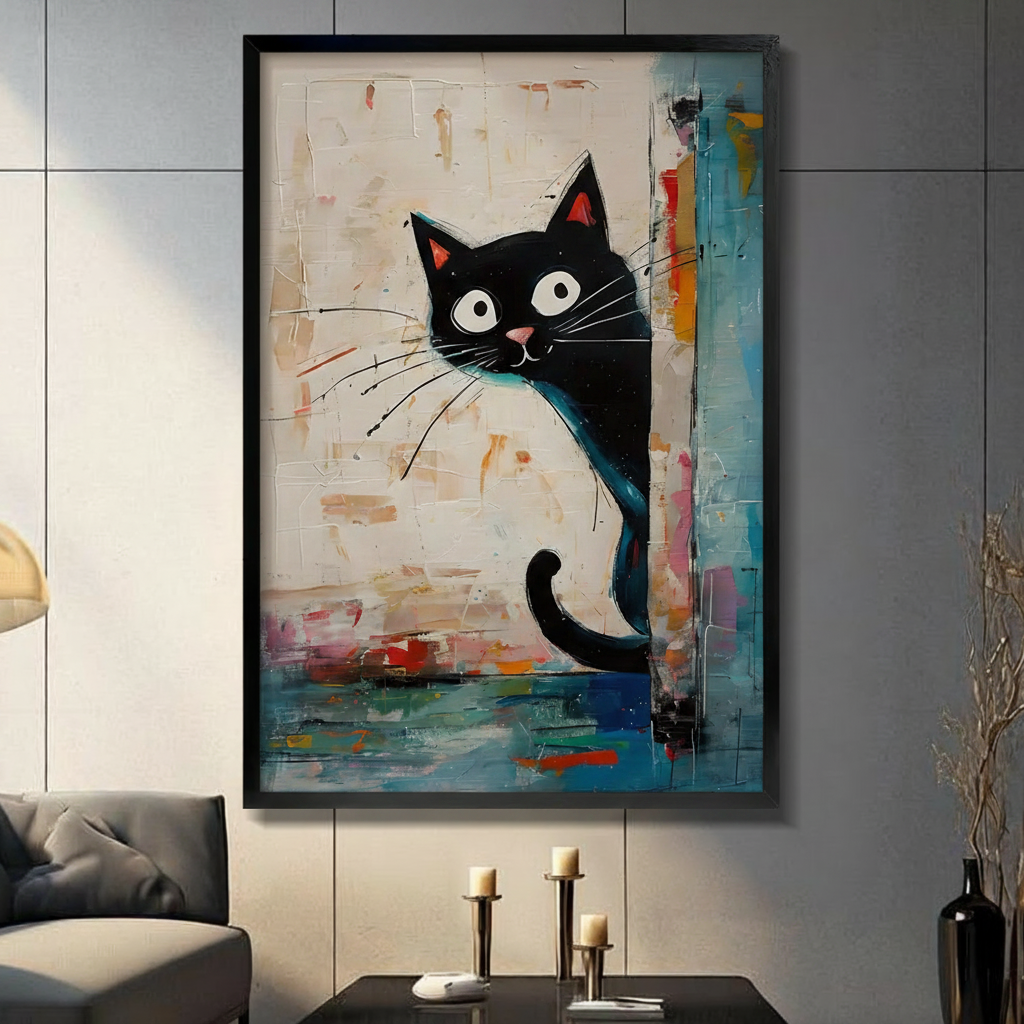 Abstract Tuxedo Cat Canvas Wall Art