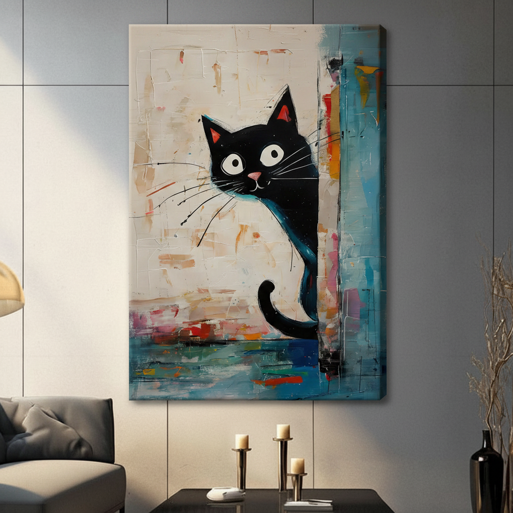Abstract Tuxedo Cat Canvas Wall Art