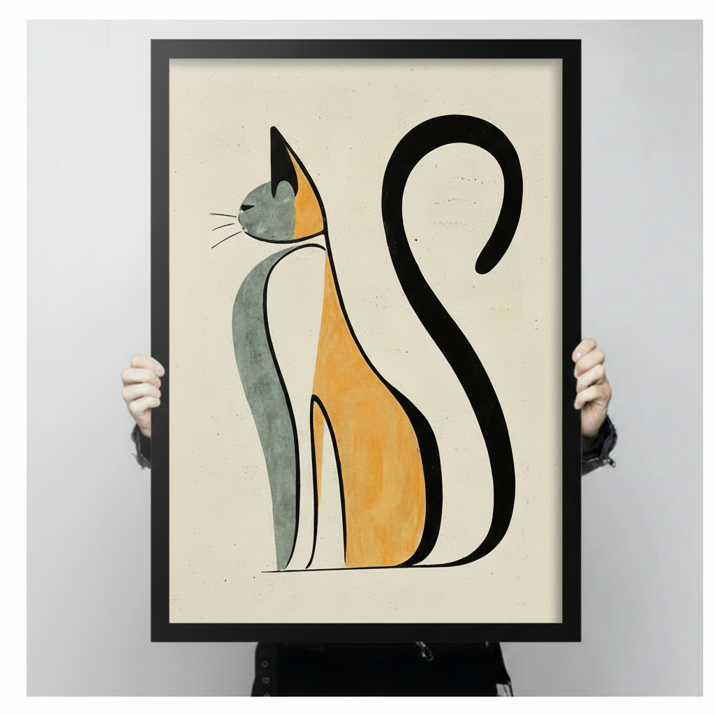 Minimalist Line Art Cat Canvas Wall Art
