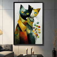 Abstract Cat Couple Floral Wall Art Canvas Print