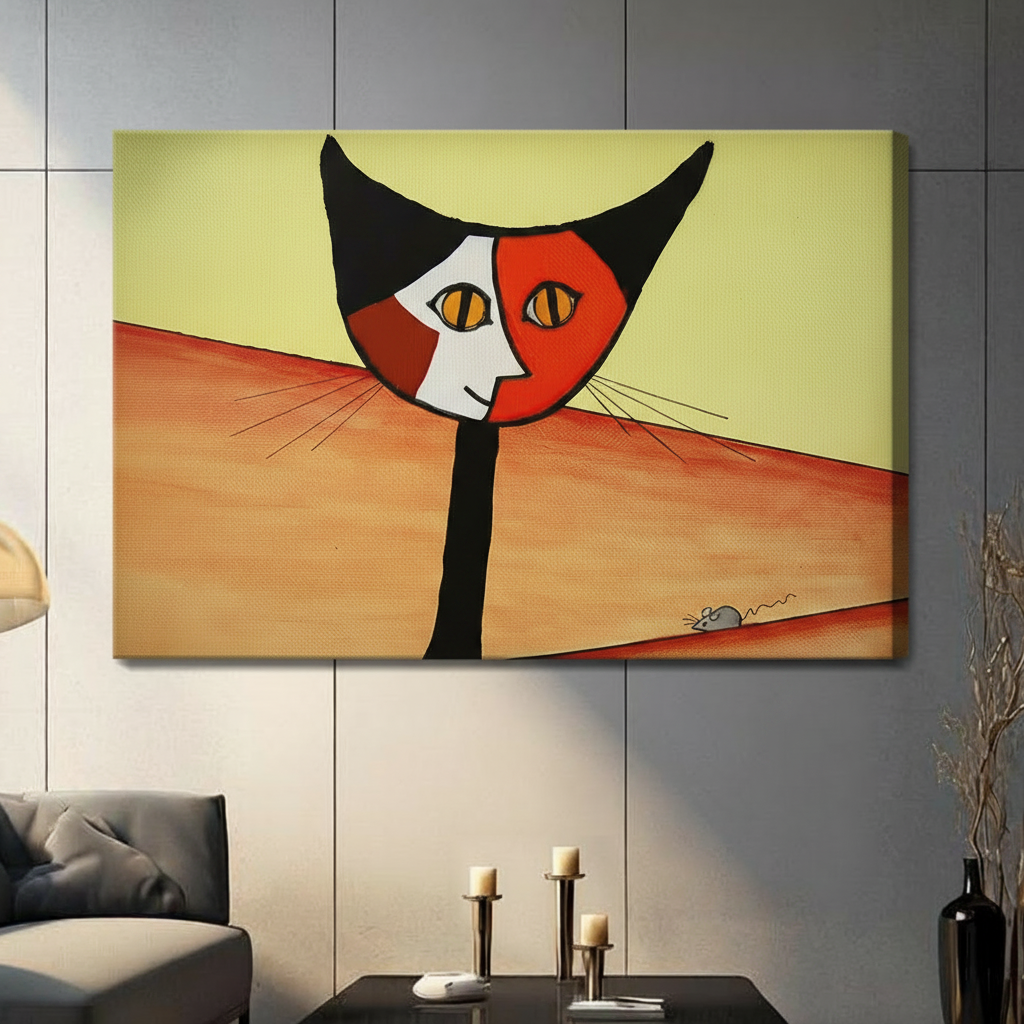 Abstract Cat Wall Art Framed Canvas Print 3071