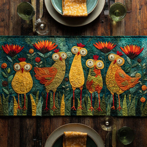 Abstract Chicken Quilted Table Runner