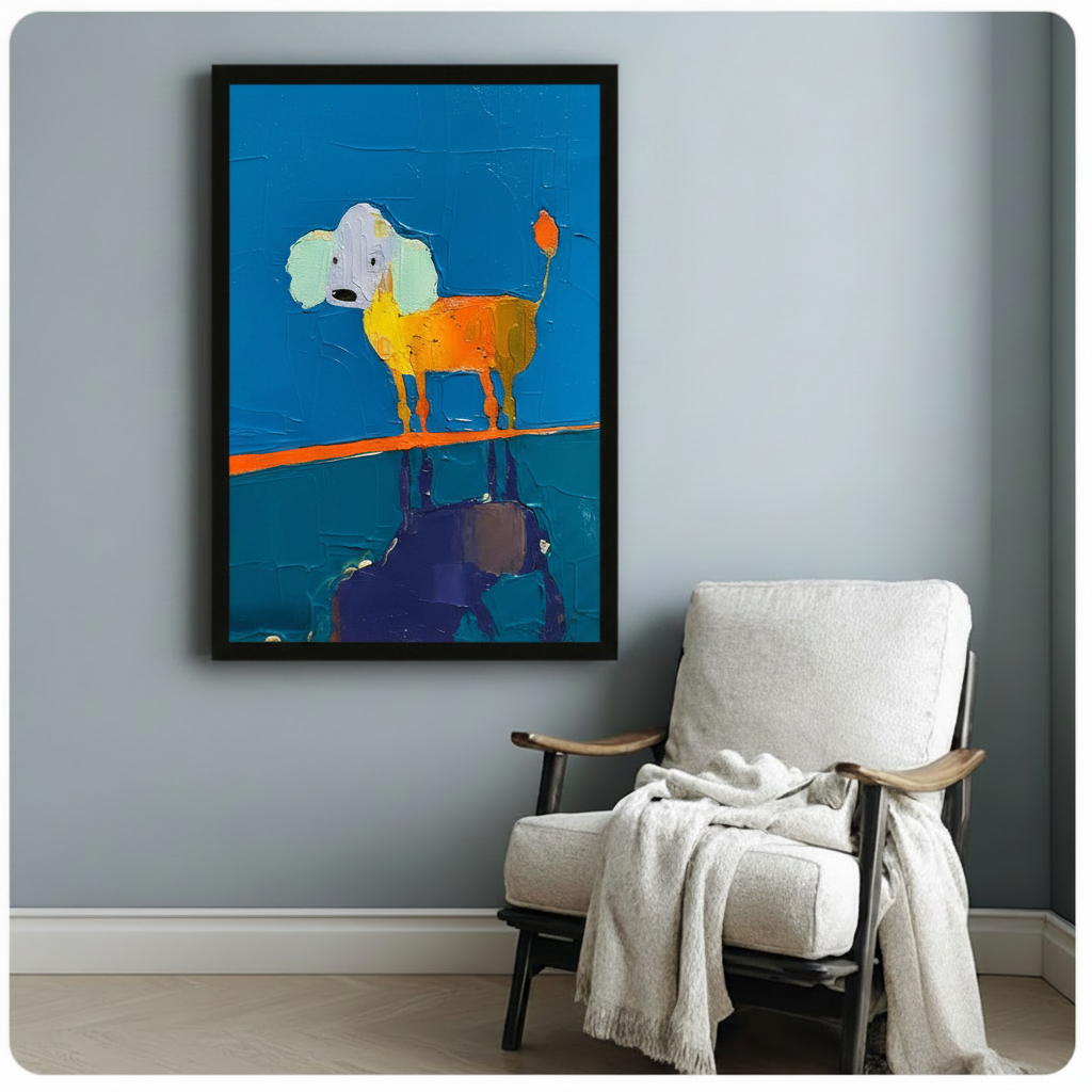 Whimsical Poodle Reflection Blue Canvas Art Wall Art