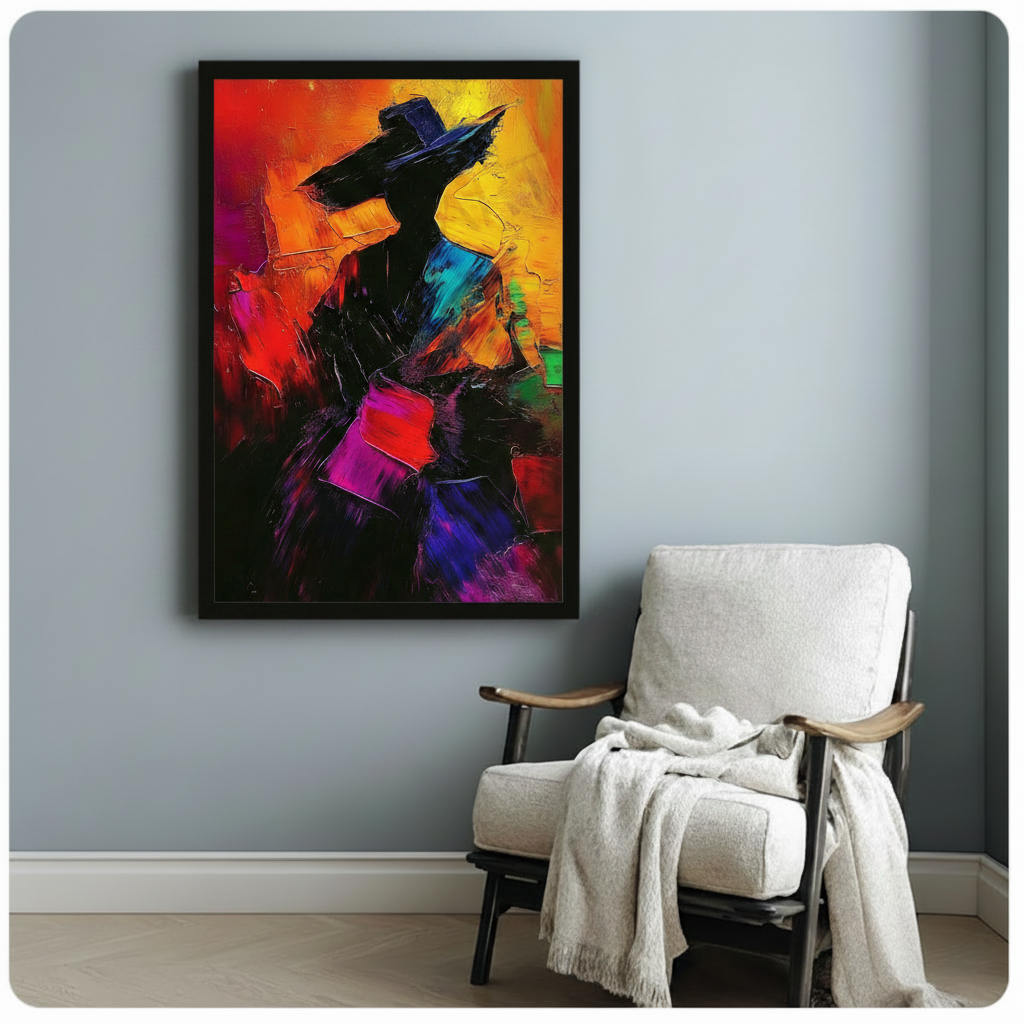 Abstract Colorful Figure Wide Brim Hat Canvas Art