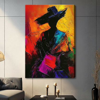 Abstract Colorful Figure Wide Brim Hat Canvas Art