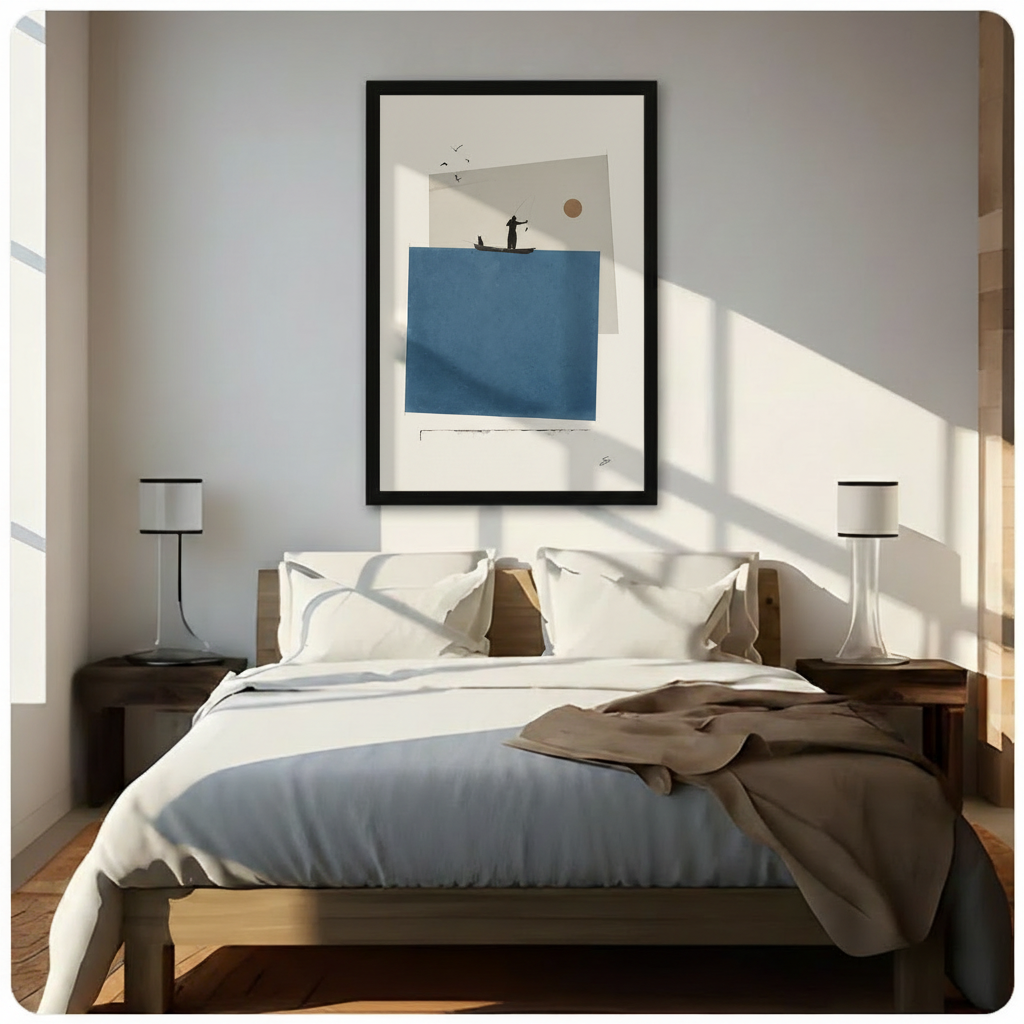 Minimalist Fisherman Cat Collage Canvas Wall Art