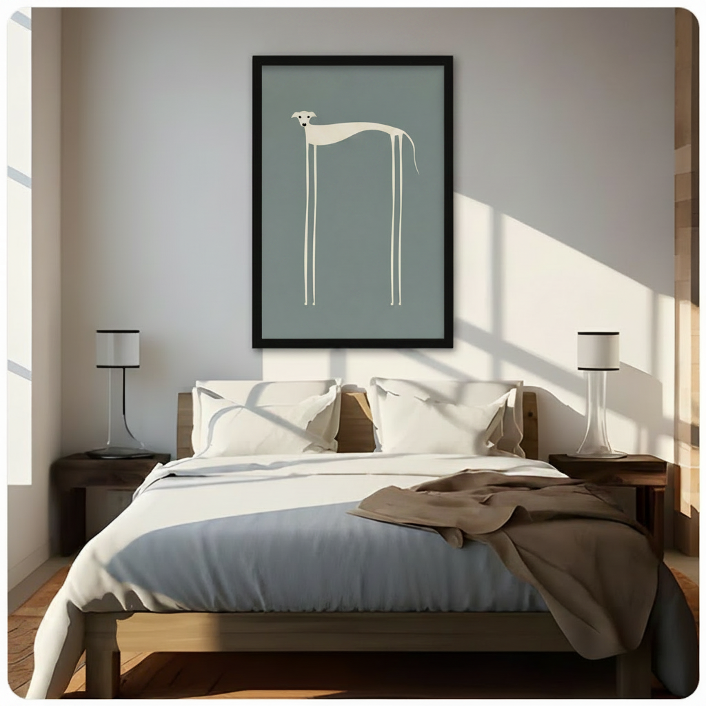 Minimalist Greyhound Dog Framed Canvas Art Print