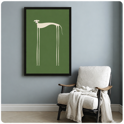 Minimalist Greyhound Wall Art Olive Green Canvas Print