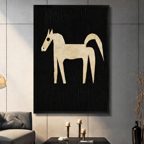 Minimalist Black Gold Horse Framed Canvas Art