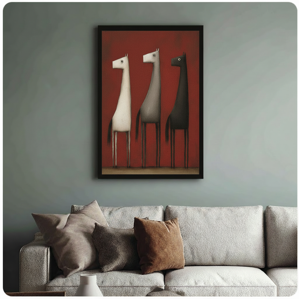 Abstract Three Horses Minimalist Canvas Art Print