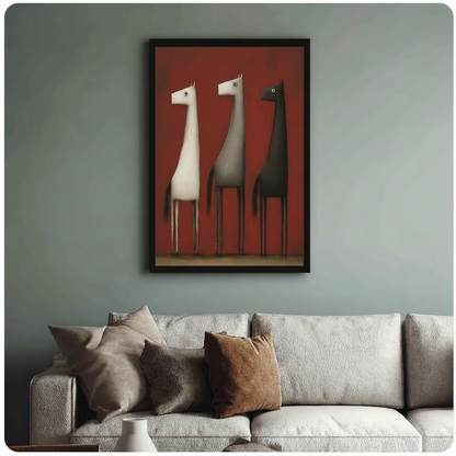 Abstract Three Horses Minimalist Canvas Art Print