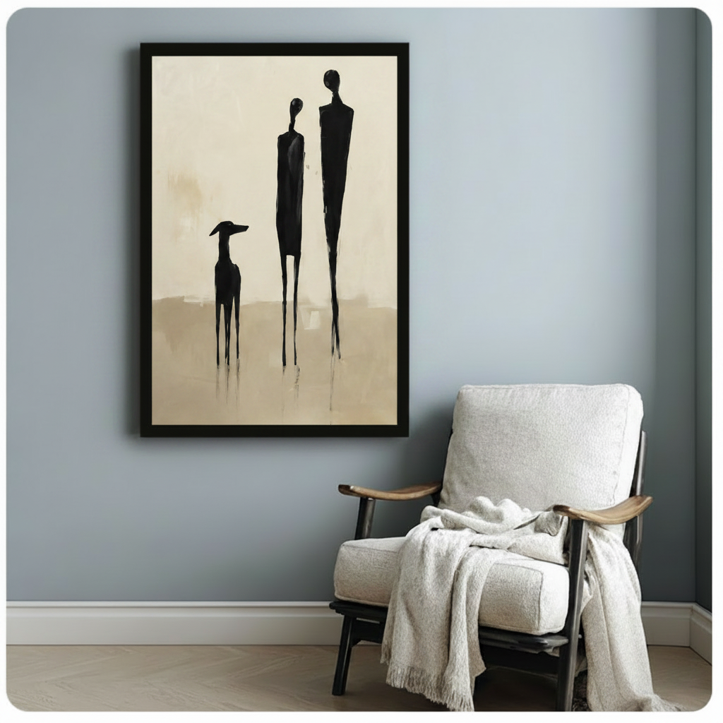 Abstract Figures & Greyhound Minimalist Canvas Art