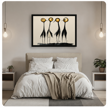 Abstract Ink Bird Quartet Minimalist Canvas Art