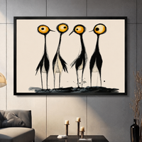 Abstract Ink Bird Quartet Minimalist Canvas Art