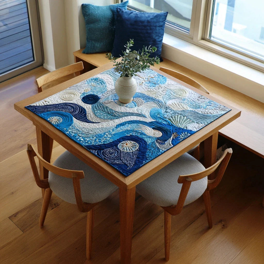 Abstract Ocean Waves Quilted Table Topper