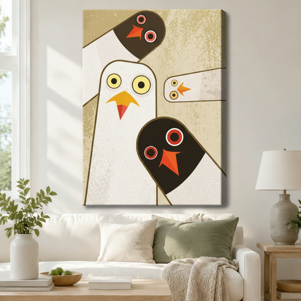 Geometric Birds Mid-Century Modern Canvas Wall Art