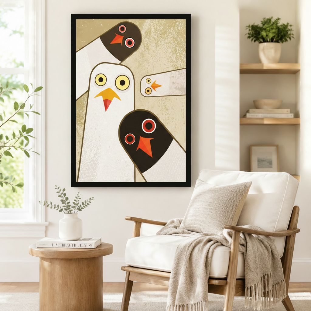 Geometric Birds Mid-Century Modern Canvas Wall Art