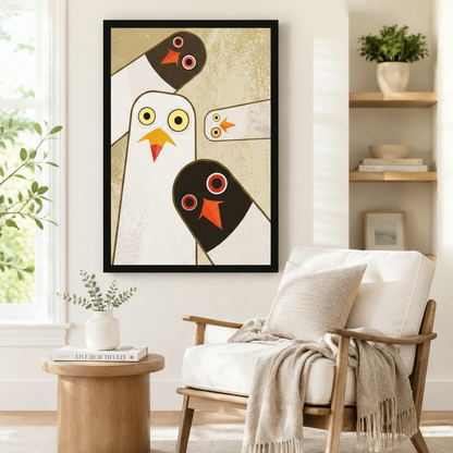 Geometric Birds Mid-Century Modern Canvas Wall Art