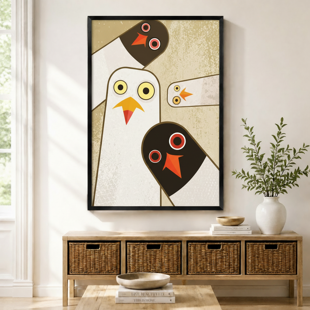 Geometric Birds Mid-Century Modern Canvas Wall Art