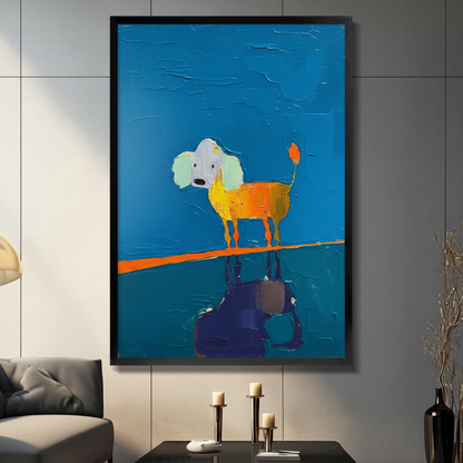 Whimsical Poodle Reflection Blue Canvas Art Wall Art