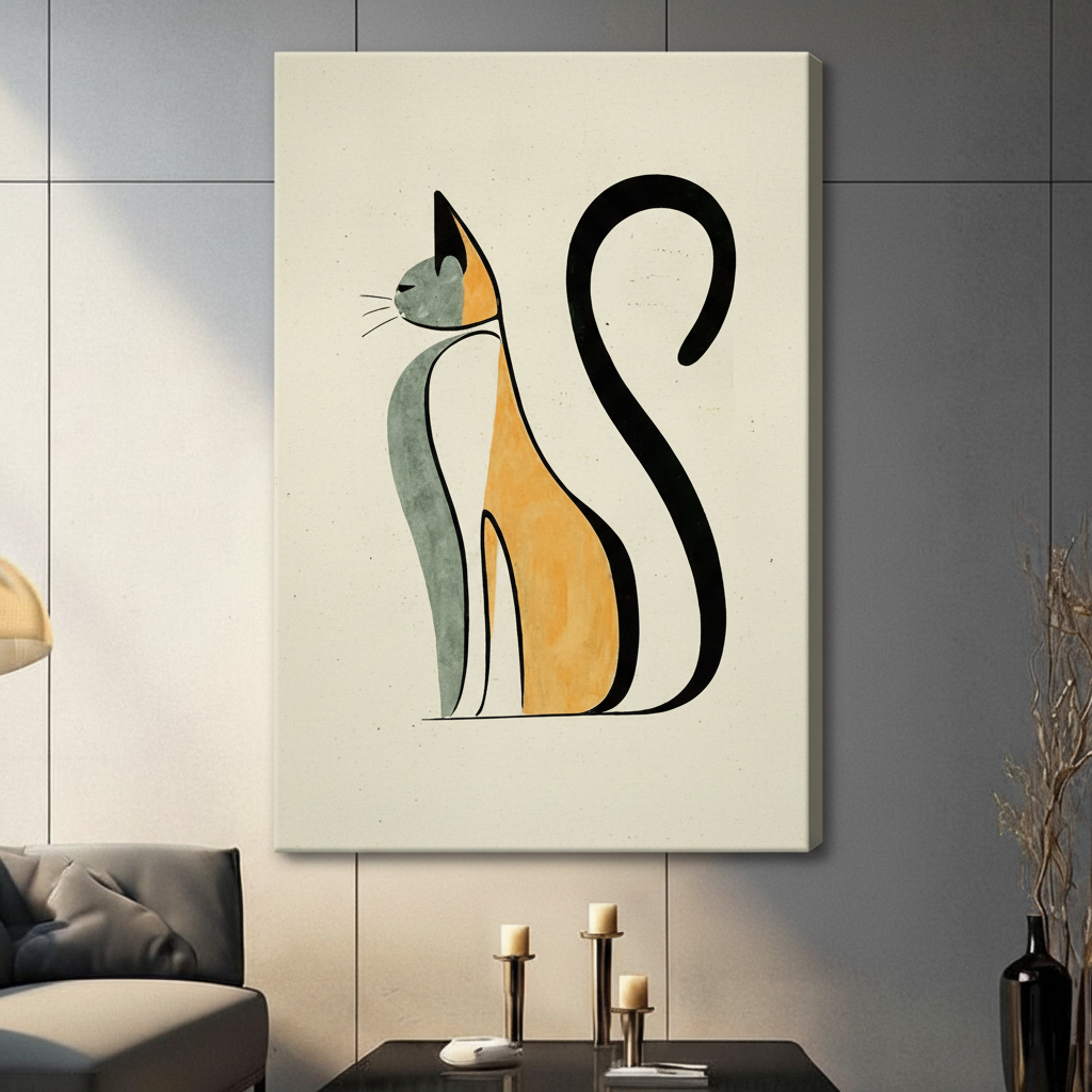 Minimalist Line Art Cat Canvas Wall Art