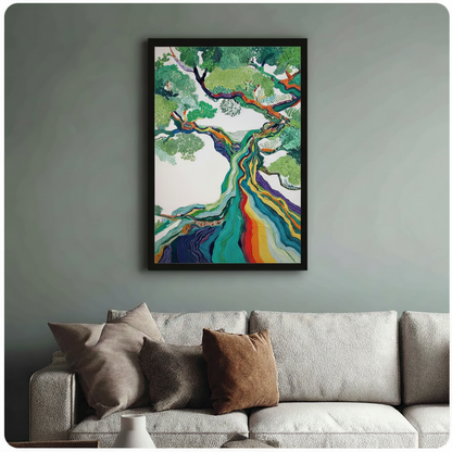 Rainbow Tree of Life Abstract Canvas Wall Art