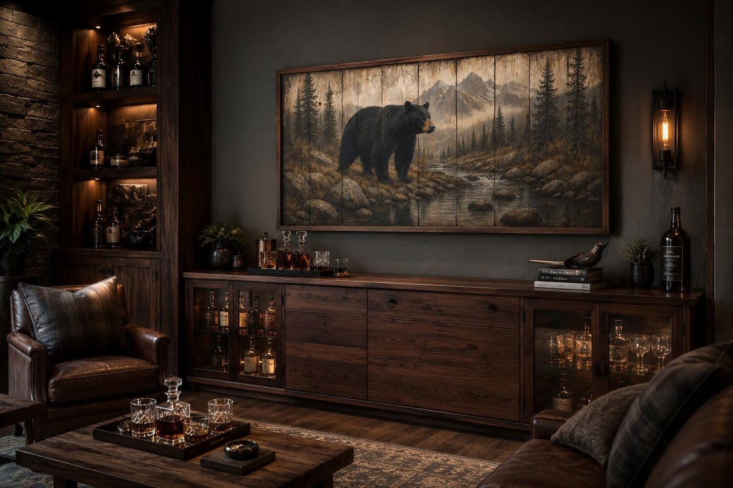 Black Bear Wall Art - Rustic Cabin Decor Canvas Print for Mountain Lodge