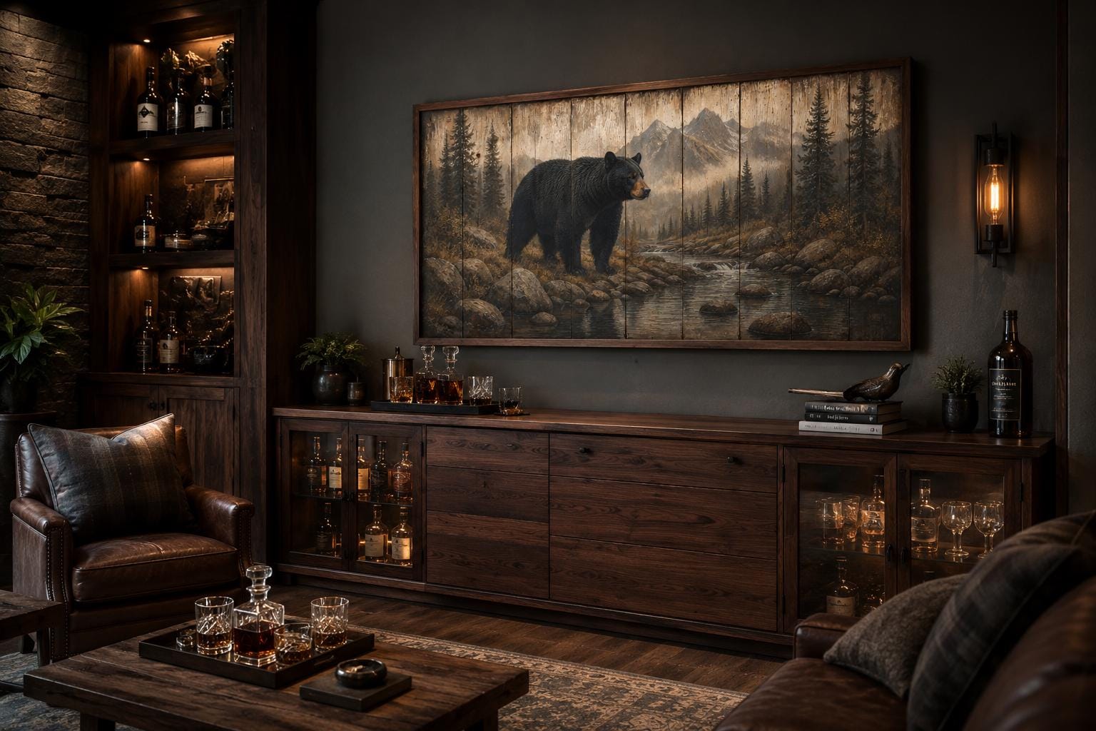 Black Bear Wall Art - Rustic Cabin Decor Canvas Print for Mountain Lodge