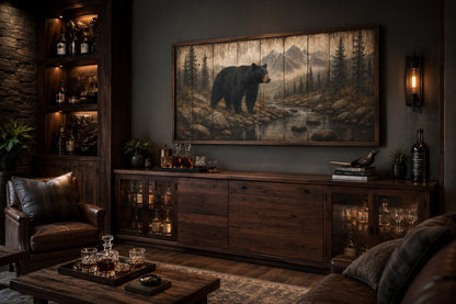 Black Bear Wall Art - Rustic Cabin Decor Canvas Print for Mountain Lodge