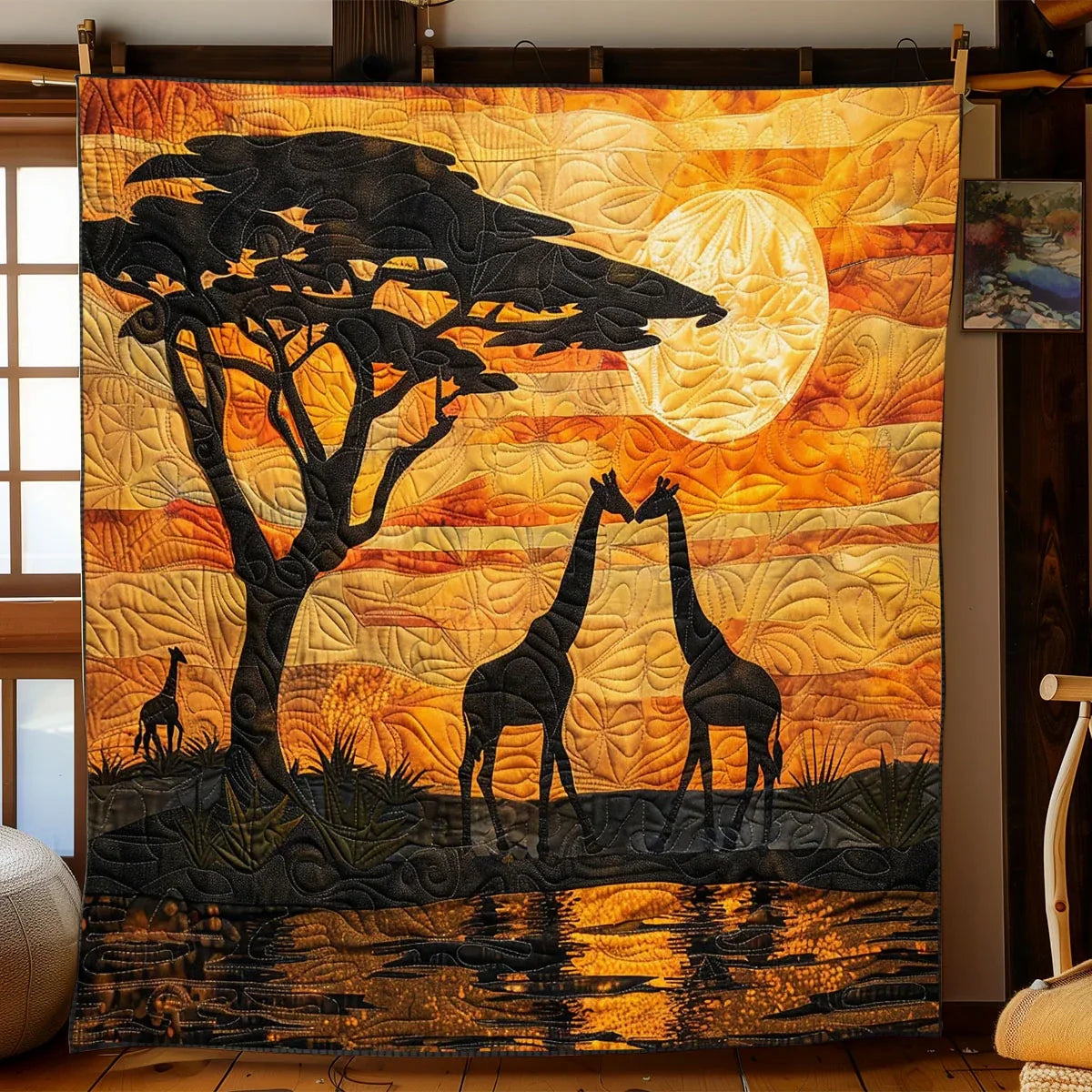 Acacia Tree Giraffe Quilt Blanket