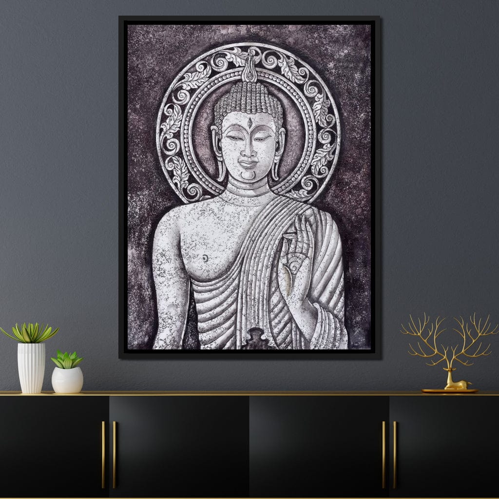 Grey Stone Buddha Canvas Wall Art