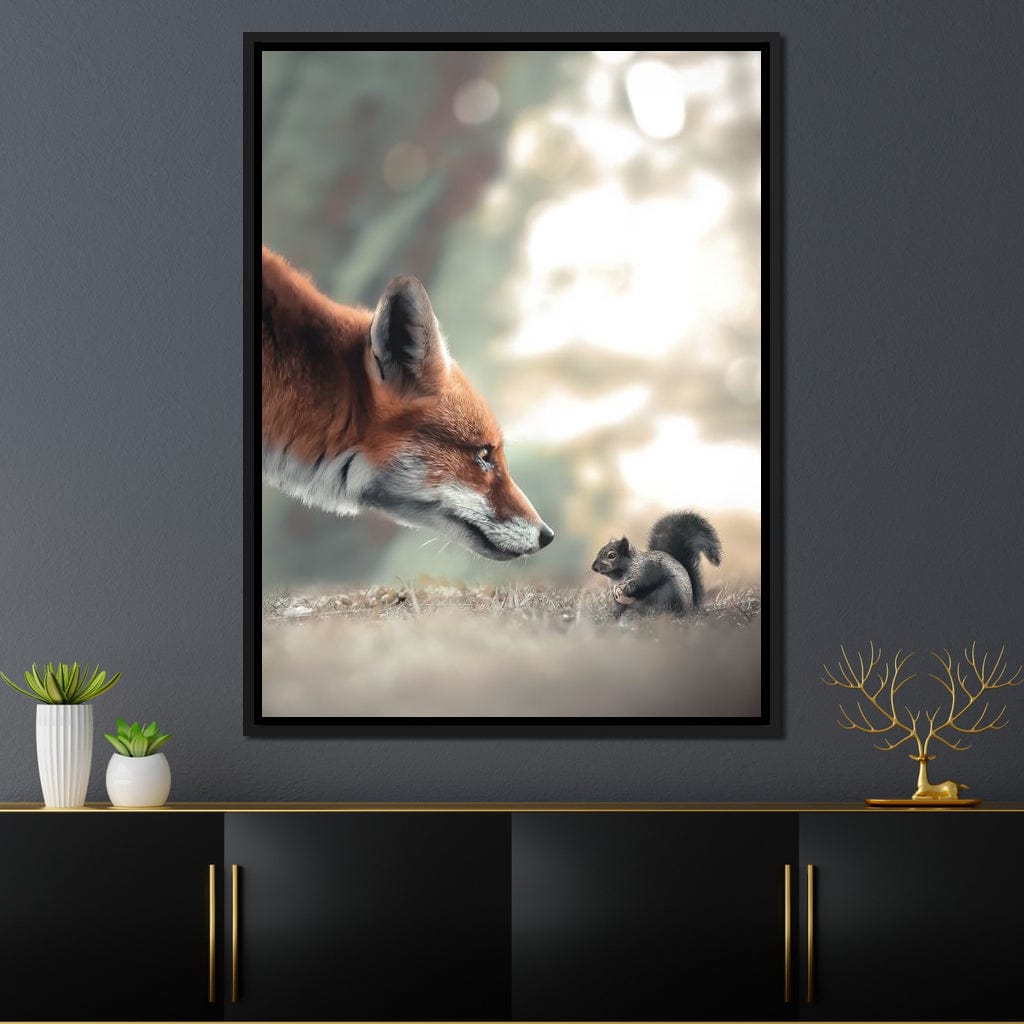 Fox Meets Squirrel Canvas Wall Art