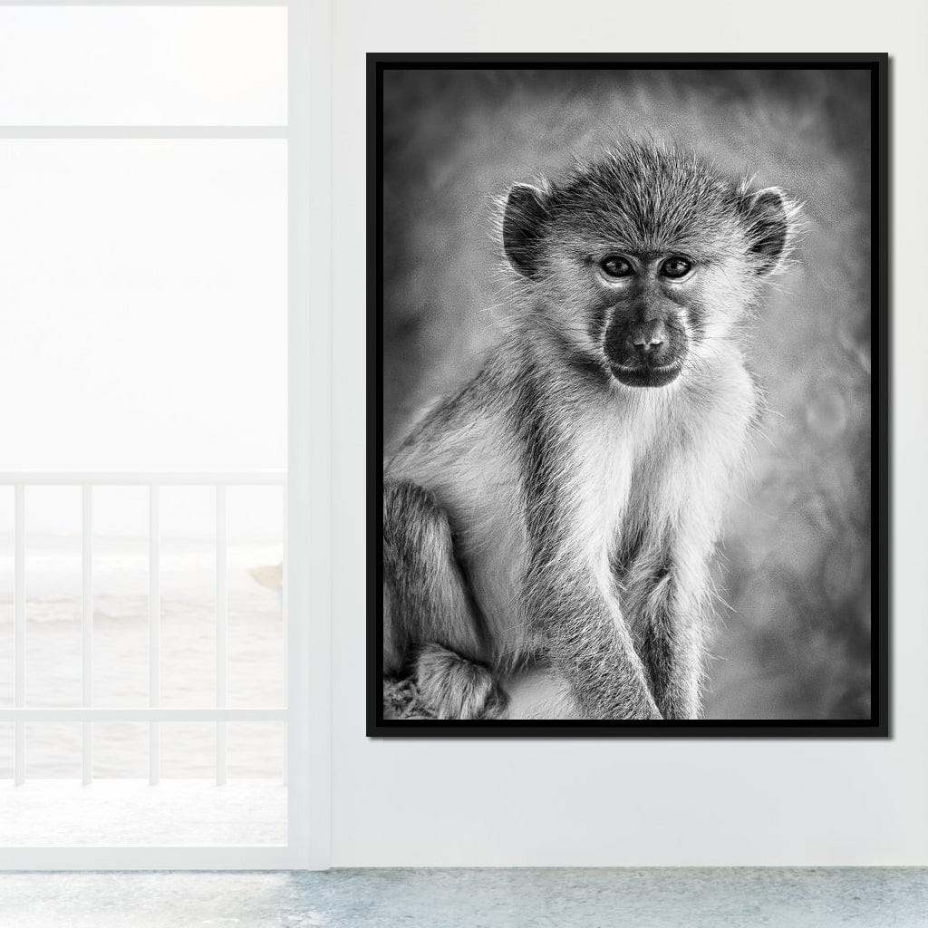 Monkey in Black & White Canvas Wall Art