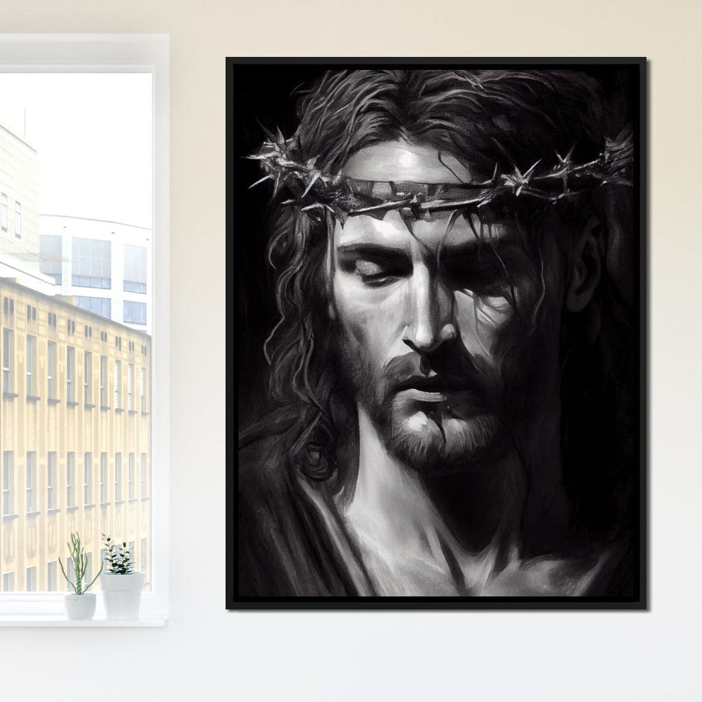 Black & White Jesus Portrait Canvas Wall Art