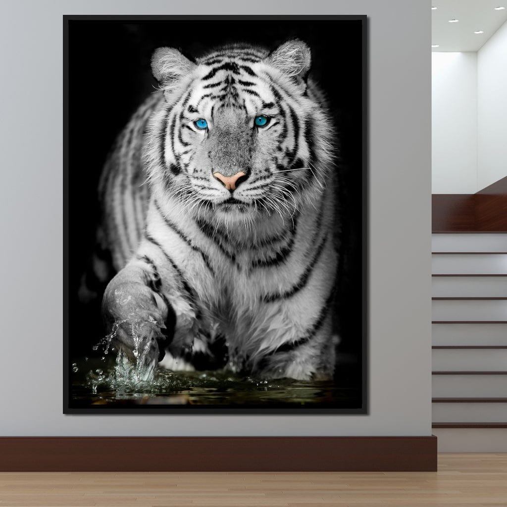 Blue Eyed Snow Tiger Canvas Wall Art