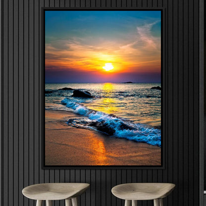 Black Sand Beach Sunset Canvas Wall Art