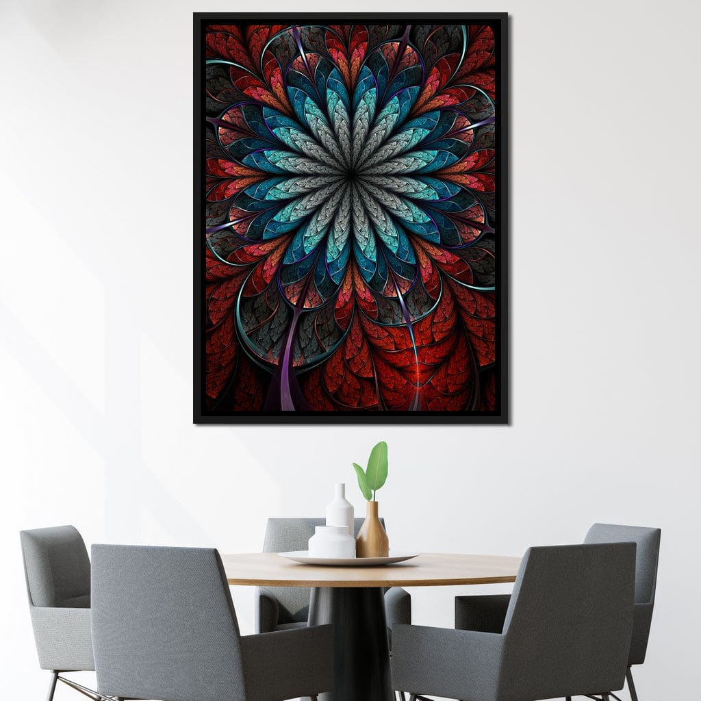 Red Shade Fractal Flower Canvas Wall Art
