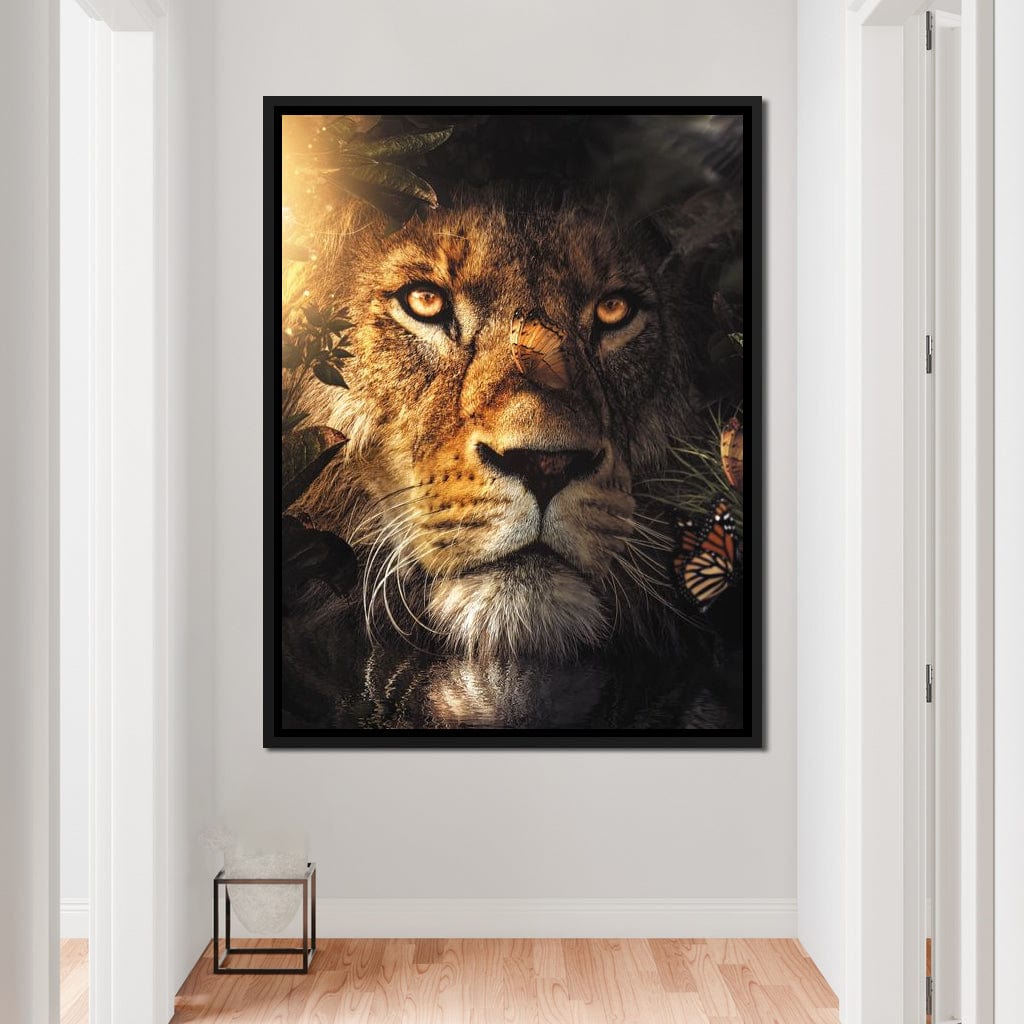 Lion Hiding Canvas Wall Art