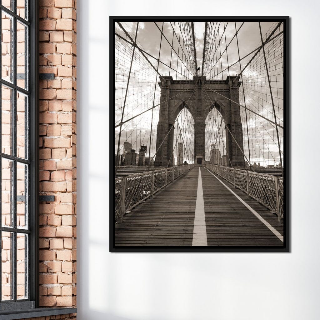 Brooklyn Bridge in Black & White Canvas Wall Art