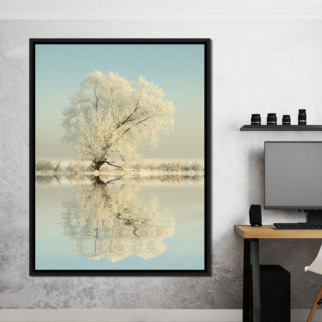 Winter Tree by the Lake Canvas Wall Art