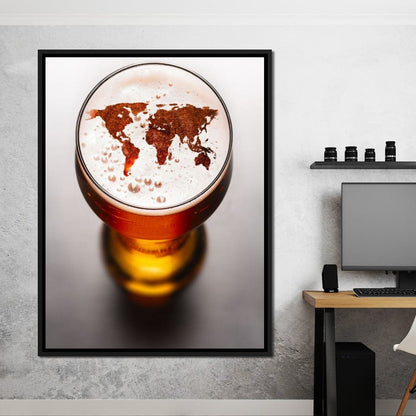 World Map Beer Canvas Wall Art