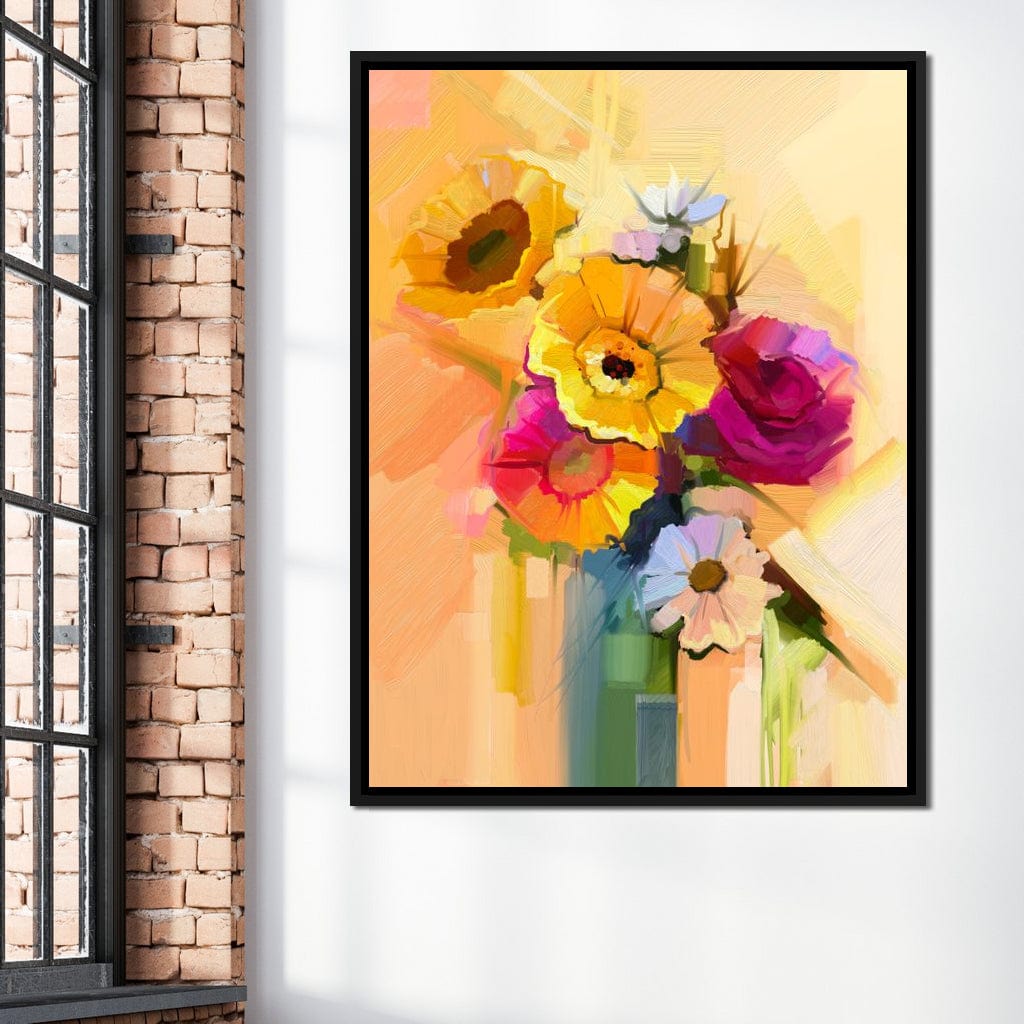 White Yellow & Red Flower Bouquet Canvas Wall Art