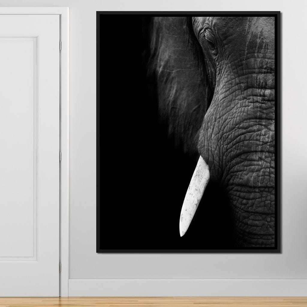Black and White Elephant Close up Canvas Wall Art