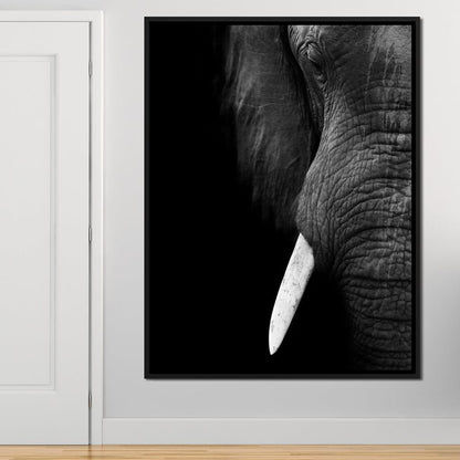 Black and White Elephant Close up Canvas Wall Art