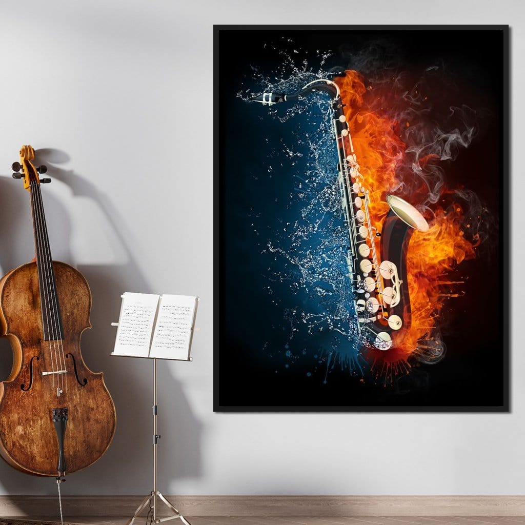 Fire & Water Saxophone Canvas Wall Art