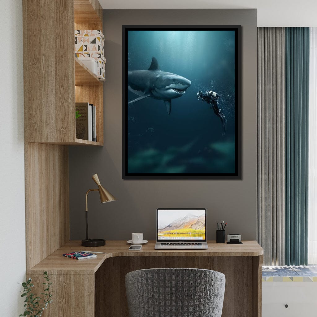 Shark Meets Diver Canvas Wall Art
