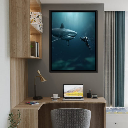 Shark Meets Diver Canvas Wall Art