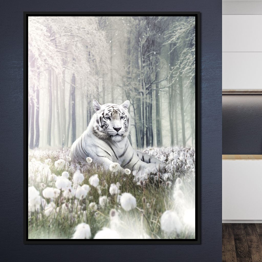 White Tiger Flowers Canvas Wall Art