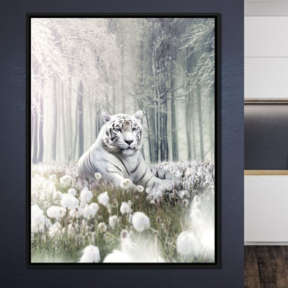 White Tiger Flowers Canvas Wall Art