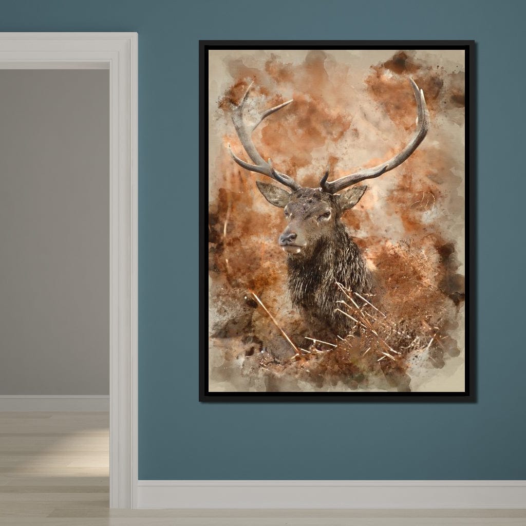 Red Deer Stag on Brown Background Canvas Wall Art